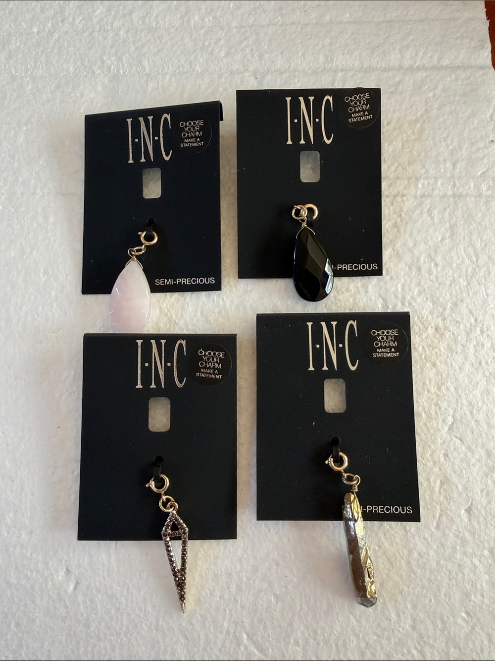 Semiprecious charms Black, Pink, and Gold Charm   Set of 4